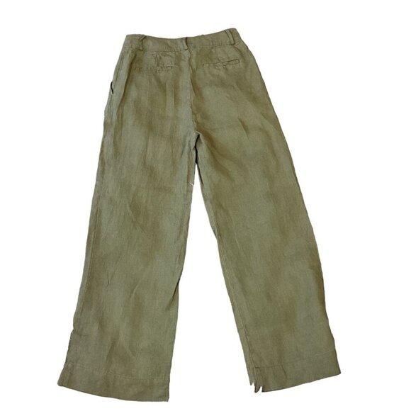 Monoprix Premium Sz 36 Woven Olive Green Cropped Pleated Trouser Pant 298H - Picture 5 of 6